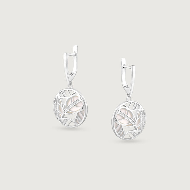 Mother of Pearl Charming Silver Hoop Earrings,,hi-res image number null