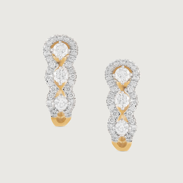 Sleek Edge Gold & Diamond Hoop Earrings,,hi-res image number null