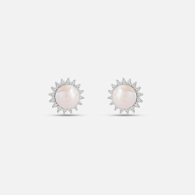 Shimmering Pearl Silver Stud Earrings,,hi-res image number null