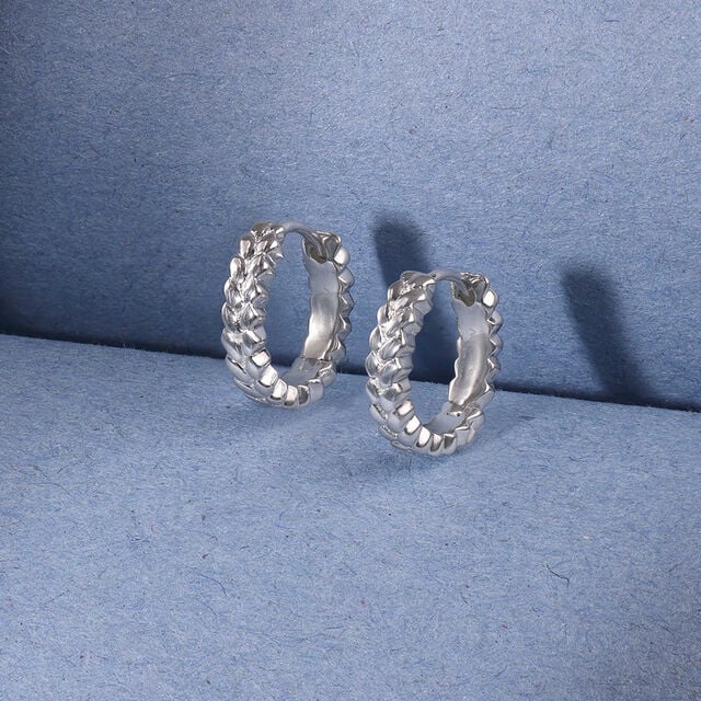 Textured Halo Silver Hoop Earrings,,hi-res image number null