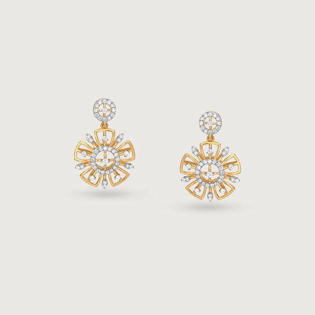 Blossoming Elegance Gold & Diamond Drop Earrings,,hi-res image number null