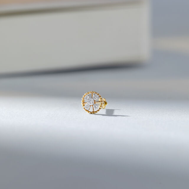 Bloom Circle Gold and Diamond Nose Pin,,hi-res image number null