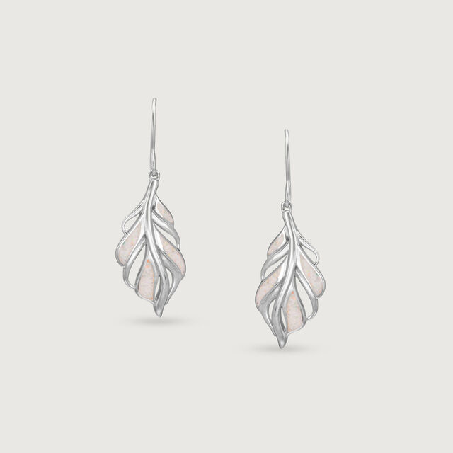 Ethereal Leaf Silver Hoop Earrings,,hi-res image number null