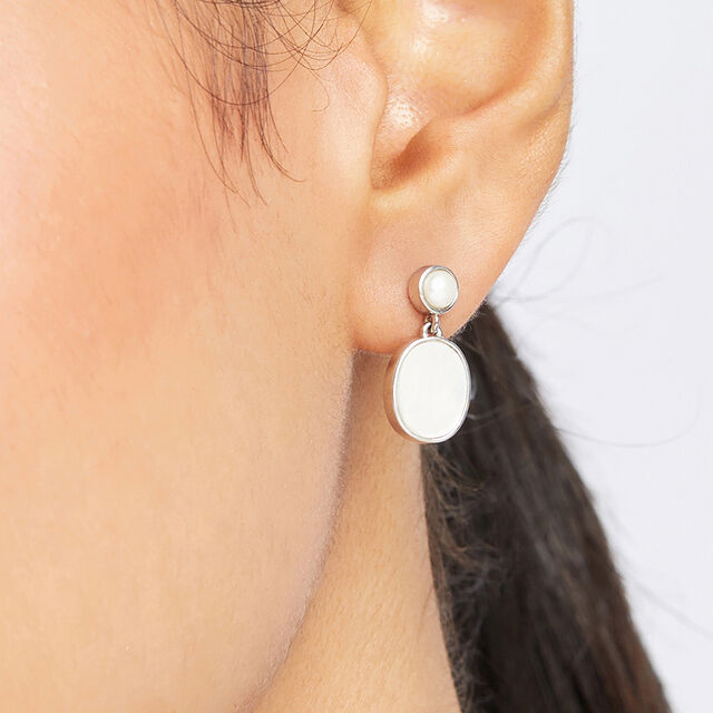 Luminous Pearl Silver Drop Earrings,,hi-res image number null