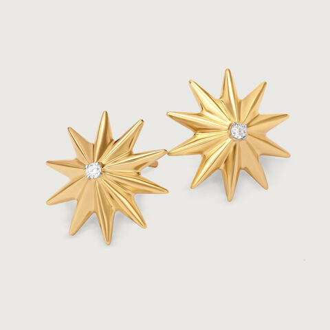 Timeless Radiating Star 14KT Diamond Stud Earring
