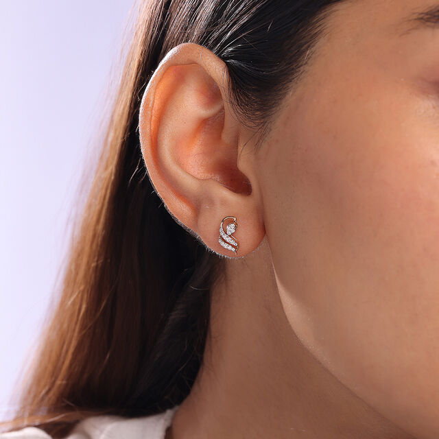 Elegant Swirl Gold & Diamond Stud Earrings,,hi-res image number null