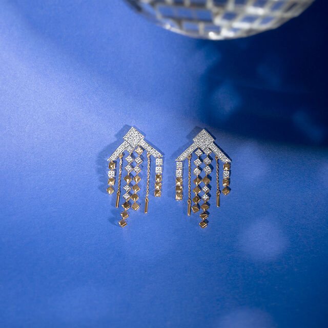 Retro Rhythm Gold & Diamond Drop Earrings,,hi-res image number null