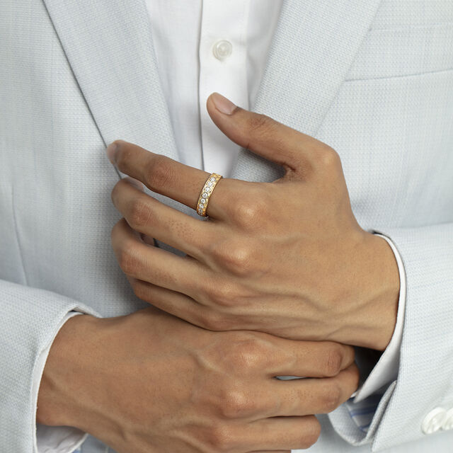 Honeycomb Flex Gold & Diamond Ring for Men,,hi-res image number null