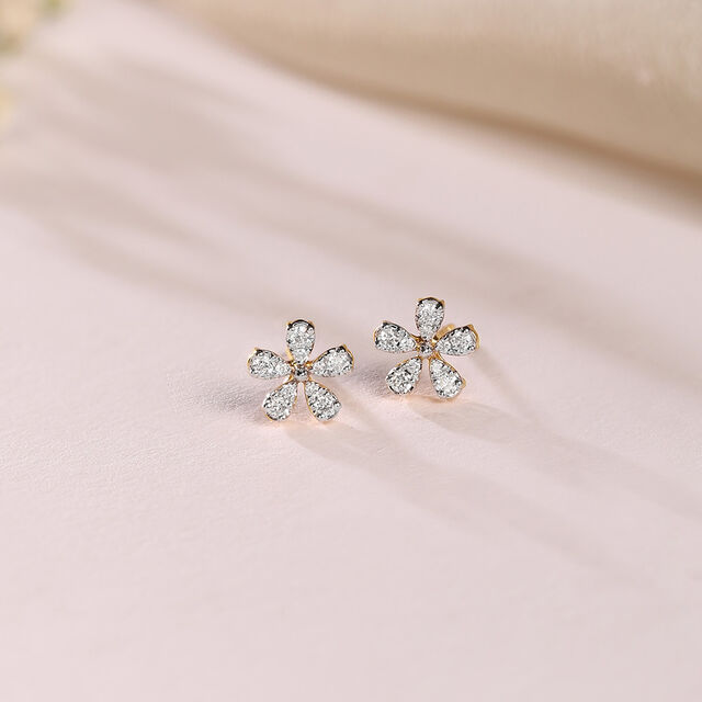 Floral Radiance Diamond & Gold Stud Earrings,,hi-res image number null
