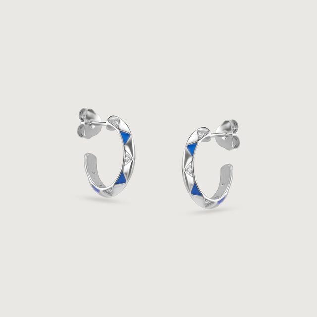 Edgy Mosaic Silver Hoops Earrings,,hi-res image number null