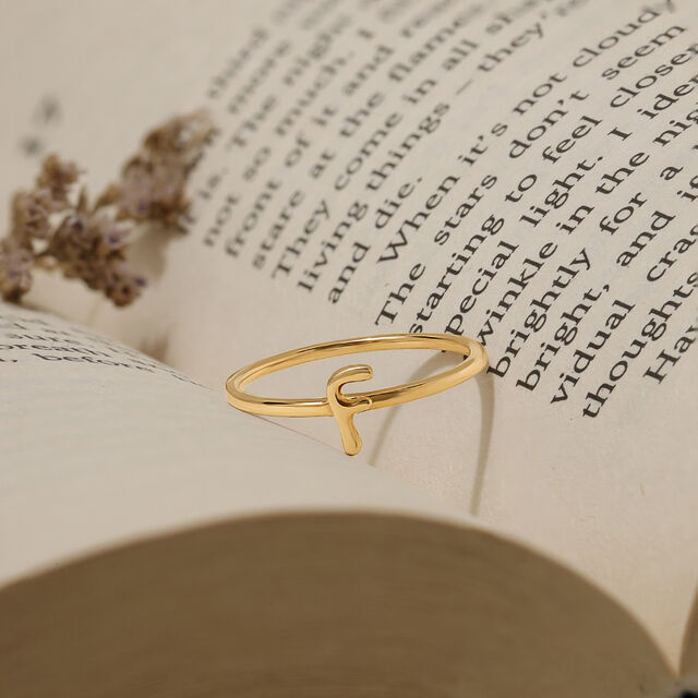 Letter F 14KT Yellow Gold Initial Ring,,hi-res image number null