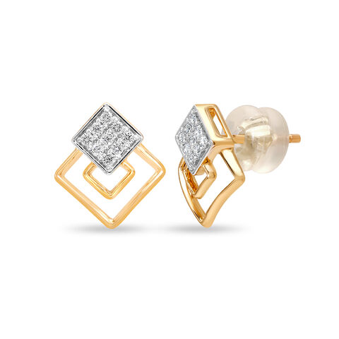 14KT Yellow Gold Sparkling Trio of Rhombus Diamond Stud Earring
