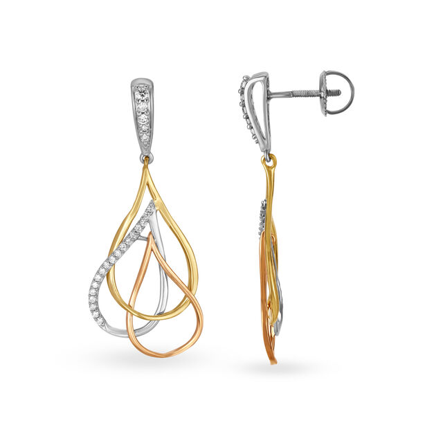 14KT Yellow Gold Diamond Drop Earrings With Teardrop Design,,hi-res image number null