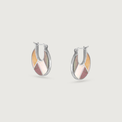 Intricate Radiant Mother of Pearl Silver Hoop Earrings