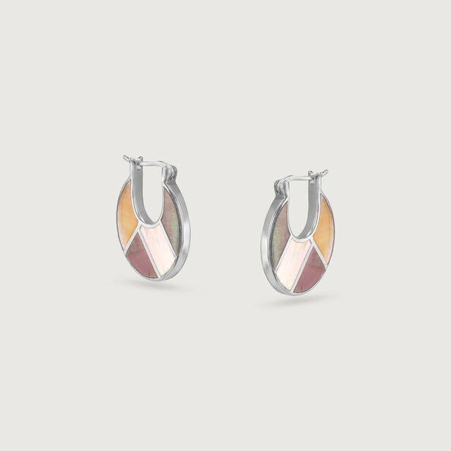 Intricate Radiant Mother of Pearl Silver Hoop Earrings,,hi-res image number null