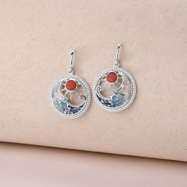 Mother of Pearl Sunny Silver Hoop Earrings,,hi-res image number null