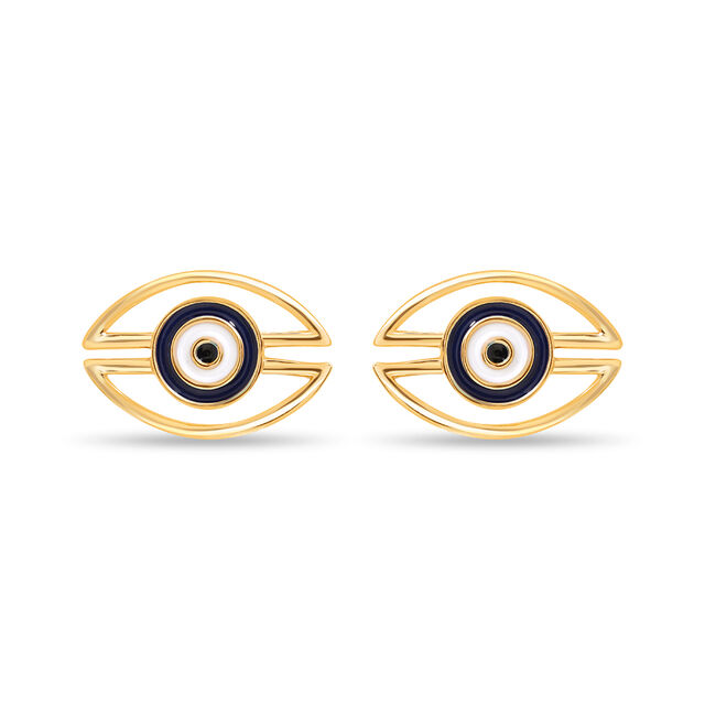 14KT Yellow Gold Geometric Evil Eye Stud Earrings,,hi-res view 2