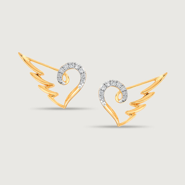 Winged Heart 14KT Gold & Diamond Stud Earrings,,hi-res image number null