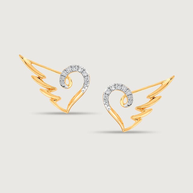 Winged Heart 14KT Gold & Diamond Stud Earrings,,hi-res view 3