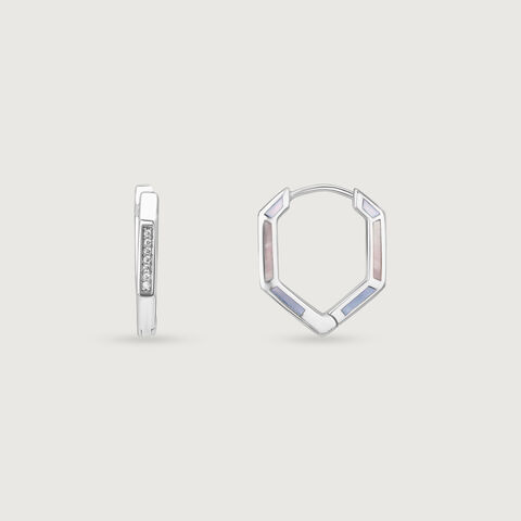 Sleek Angular Silver Hoop Earrings