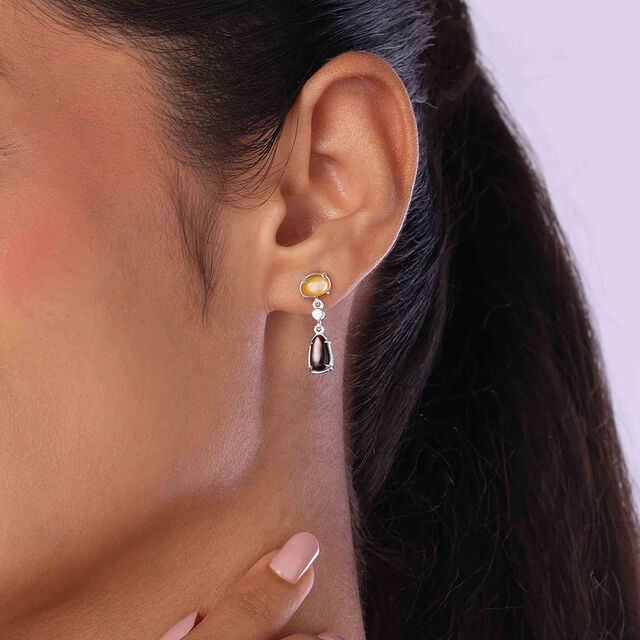 Earthy Dramatic Mother of Pearl Silver Drop Earrings,,hi-res image number null