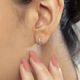 Classic Sleek Gold & Diamond Hoop Earrings,,hi-res view 2
