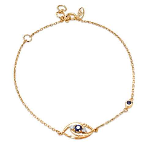 14KT Yellow White Gold Multi Charm Evil Eye Bracelet