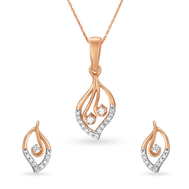 Chic Leaf Pattern Diamond Pendant and Earrings Set
