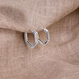 Sleek Angular Silver Hoop Earrings,,hi-res view 1