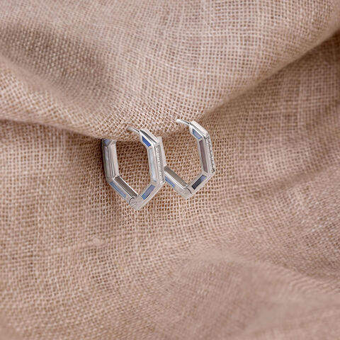 Sleek Angular Silver Hoop Earrings