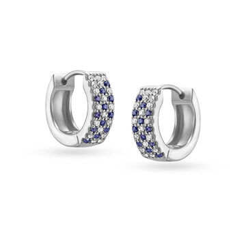 925 Silver Chequerboard Stud Earrings with Sapphires