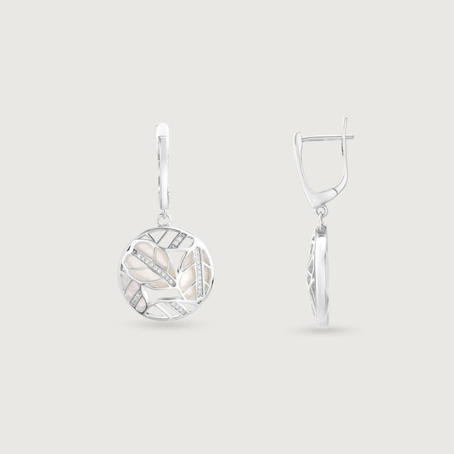 Mother of Pearl Charming Silver Hoop Earrings,,hi-res image number null