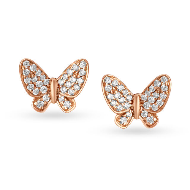 Enchanting Butterfly Diamond Stud Earrings in Rose Gold for kids