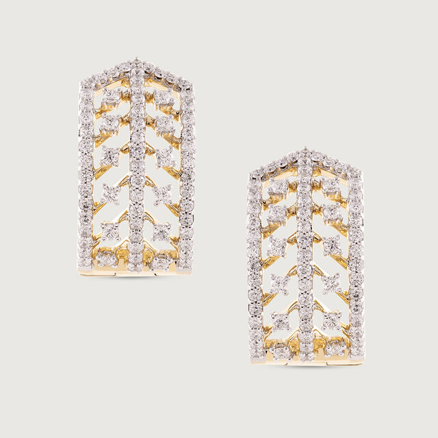 Chevron Shine Gold & Diamond Hoop Earrings,,hi-res image number null