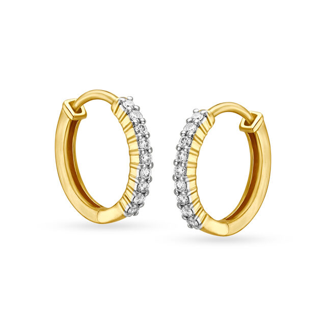 14KT Yellow Gold Diamond Hoop Earrings,,hi-res view 1