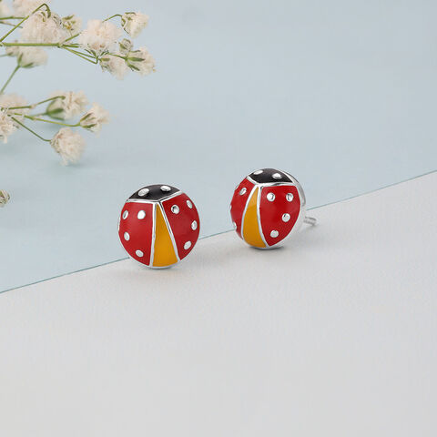 Whimsical Ladybug Silver Stud Earrings