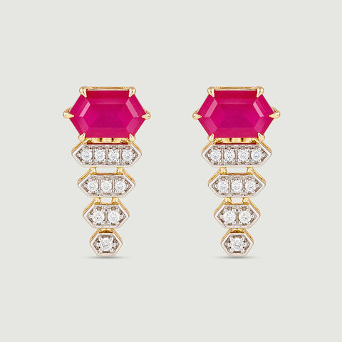 Red Luminous Gold Stud Earrings