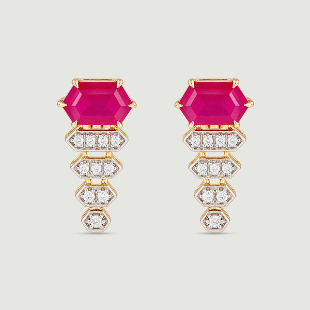Red Luminous Gold Stud Earrings,,hi-res image number null