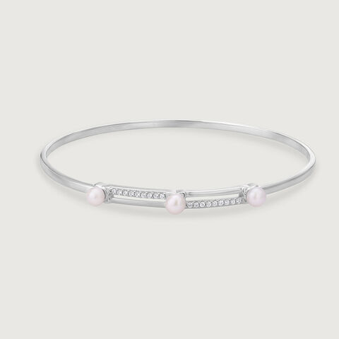 Elegant Pearl Silver Bangle