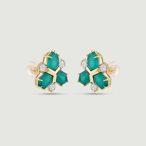 Sculptural Geometric Green Onyx Stud Earrings