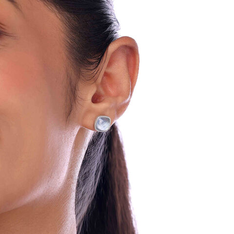 Dreamy Gleam Quartz Silver Stud Earrings
