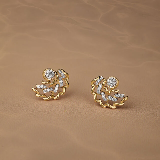 Dazzling Whirls 14 Kt Gold & Diamond Stud Earrings,,hi-res image number null