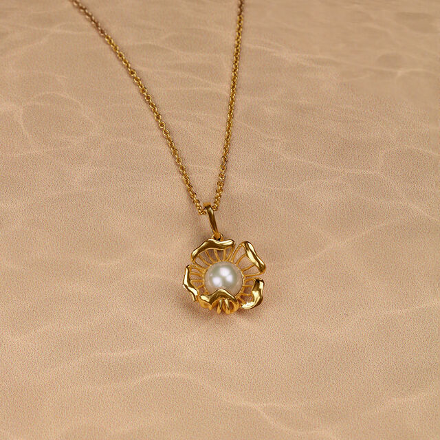 Floral Whispers 14 Kt Gold & Pearl Pendant,,hi-res image number null