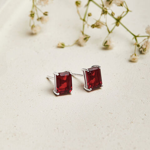 Classic Crimson Silver Stud Earrings