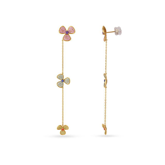 14KT Yellow Gold Earrings Three Petal Bloom,,hi-res view 1