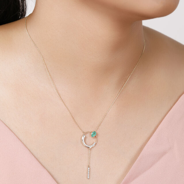 14KT Yellow Gold Rare Emerald and Diamond Split Necklace,,hi-res image number null