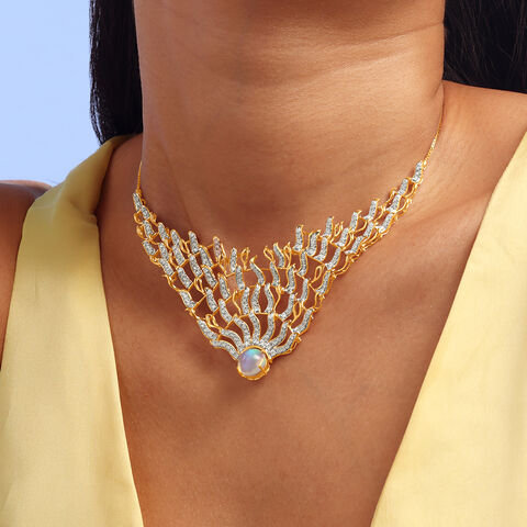 Radiant Opal & Diamond Necklace