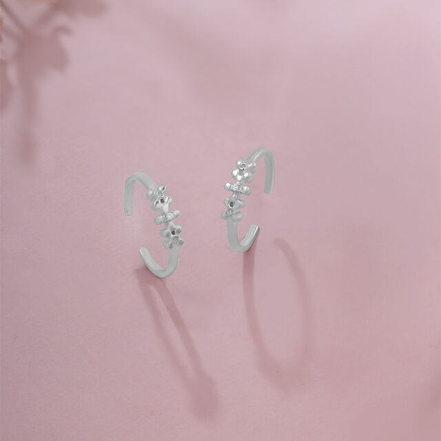 Floral Sparkle Silver Toe Ring,,hi-res image number null