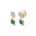 14 KT Yellow Gold Turquoise Diamond Stud Earrings,,hi-res view 2