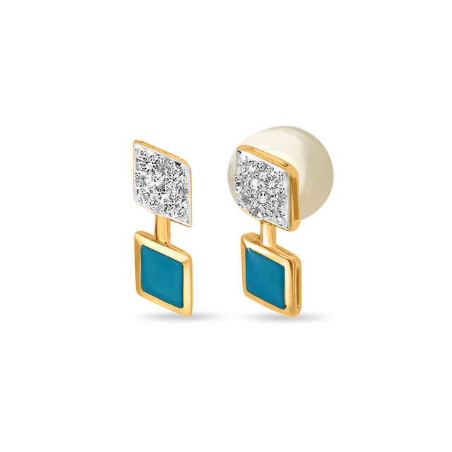 14 KT Yellow Gold Turquoise Diamond Stud Earrings,,hi-res view 2